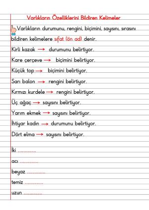 2. Sınıf Türkçe Dersi Dil Bilgisi Defter Notları