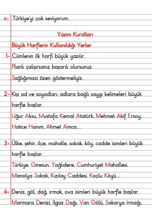 2. Sınıf Türkçe Dersi Dil Bilgisi Defter Notları