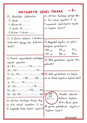 2. Sınıf Matematik Dersi Genel Tekrar Etkinlikleri