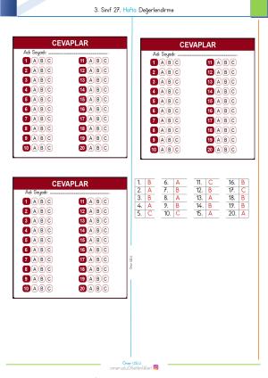 3. Sınıf 27. Hafta Değerlendirme Sınavı