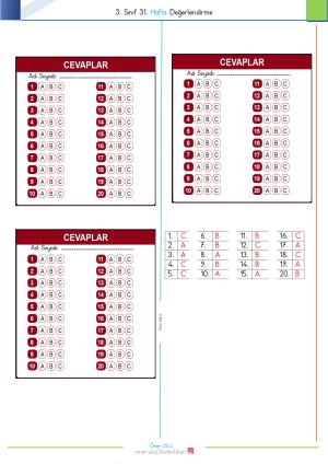 3. Sınıf 31. Hafta Değerlendirme Sınavı