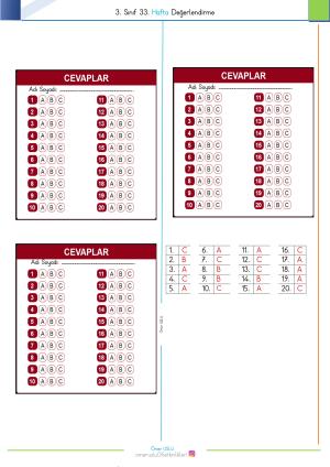 3. Sınıf 33. Hafta Değerlendirme Sınavı