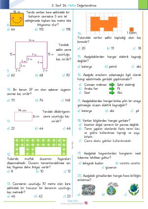 3. Sınıf 34. Hafta Değerlendirme Sınavı