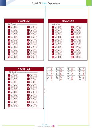 3. Sınıf 34. Hafta Değerlendirme Sınavı