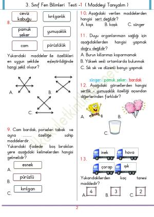 Maddeyi Tanıyalım Değerlendirme Testi -1