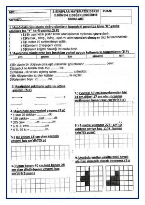 3rd Grade Mathematics Course 2nd Term 2nd Trial Exam