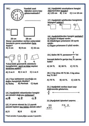 3rd Grade Mathematics Course 2nd Term 2nd Trial Exam