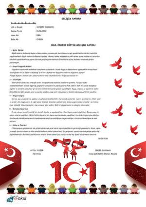 Okul Öncesi 101. Yıl Gelişim Raporu Süsleme